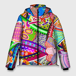 Куртка зимняя мужская Разноцветные яркие рыбки на абстрактном цветном фо, цвет: 3D-красный