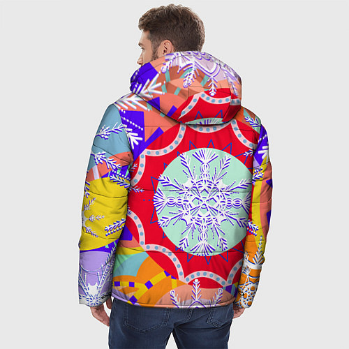 Мужская зимняя куртка Яркий абстрактный зимний дизайн из снежинок / 3D-Красный – фото 4