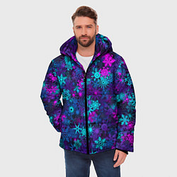Куртка зимняя мужская Неоновые снежинки, цвет: 3D-черный — фото 2
