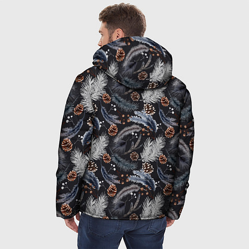 Мужская зимняя куртка Узор из еловых веток и шишек Акварельный рисунок / 3D-Светло-серый – фото 4