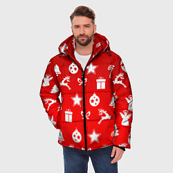 Куртка зимняя мужская Новогодний узор красный градиент, цвет: 3D-черный — фото 2
