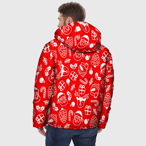 Мужская зимняя куртка Новогодний узор паттерн / 3D-Красный – фото 4