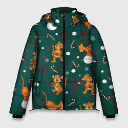 Куртка зимняя мужская Тигр и рождество, цвет: 3D-красный