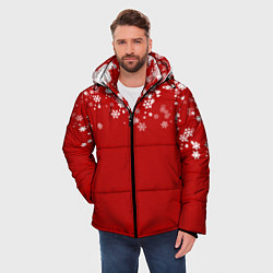 Куртка зимняя мужская Рождественские снежинки, цвет: 3D-красный — фото 2