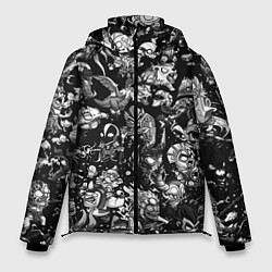Куртка зимняя мужская DOTA 2 ВСЕ ПЕРСОНАЖИ ЧЁРНО БЕЛЫЙ, цвет: 3D-светло-серый