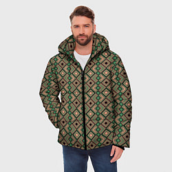 Куртка зимняя мужская Абстракция из черных, зеленых и бежевых квадратов, цвет: 3D-черный — фото 2