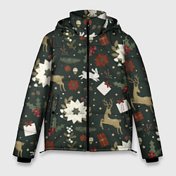 Куртка зимняя мужская Олени Новый Год, цвет: 3D-черный