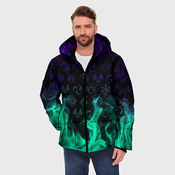 Куртка зимняя мужская НЕОНОВЫЙ ОГОНЬ ГЕНШИН ИМПАКТ СИМВОЛЫ, цвет: 3D-черный — фото 2