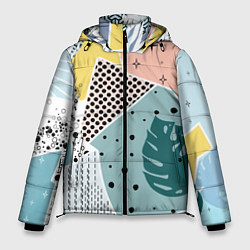 Куртка зимняя мужская Абстрактный узор с пальмовыми листами и геометрией, цвет: 3D-светло-серый