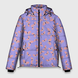 Куртка зимняя мужская Бабочки паттерн лиловый, цвет: 3D-черный