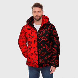 Куртка зимняя мужская Черно-Красные сердца с крылышками, цвет: 3D-красный — фото 2