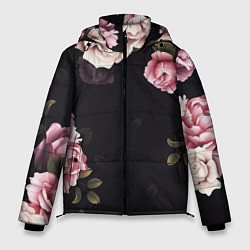 Куртка зимняя мужская РОЗЫ И ПИОНЫ, цвет: 3D-черный