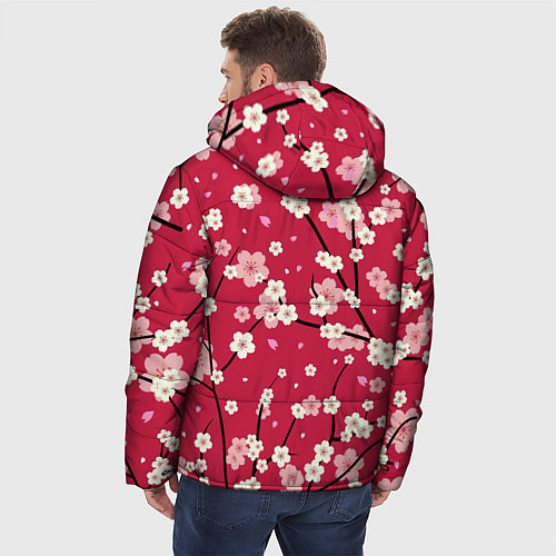 Мужская зимняя куртка Цветы на ветках / 3D-Красный – фото 4