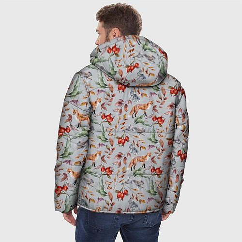 Мужская зимняя куртка Лисы и лесные ягоды / 3D-Красный – фото 4