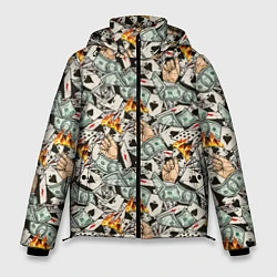 Куртка зимняя мужская Карты, Деньги, Казино, цвет: 3D-черный