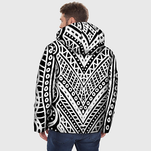 Мужская зимняя куртка Абстракция черно-белая Волны, полосы, вензеля Моно / 3D-Красный – фото 4