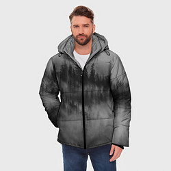 Куртка зимняя мужская Туманный лес - природа, цвет: 3D-черный — фото 2
