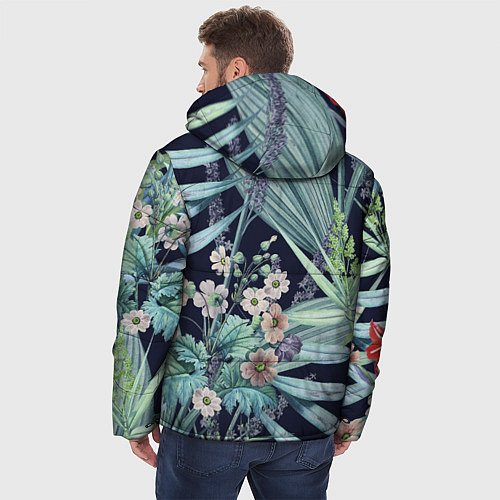 Мужская зимняя куртка Цветы Синие Ботанические / 3D-Красный – фото 4