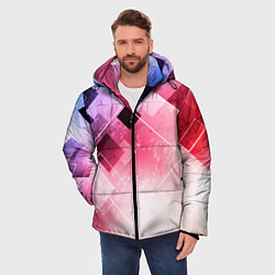 Куртка зимняя мужская Розово-голубая абстрактная геометрия, цвет: 3D-черный — фото 2