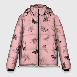 Куртка зимняя мужская Цветочки и бабочки на розовом фоне, цвет: 3D-красный