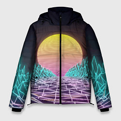 Мужская зимняя куртка Vaporwave Закат солнца в горах Neon