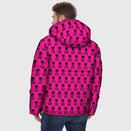 Мужская зимняя куртка Розовый фон с черепами паттерн / 3D-Красный – фото 4