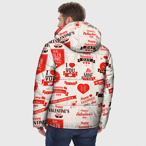 Мужская зимняя куртка Поздравления - паттерн - HAPPY VALENTINES DAY / 3D-Красный – фото 4
