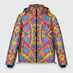 Куртка зимняя мужская Разноцветный и яркий узор в дудл стиле, цвет: 3D-черный