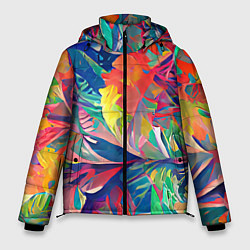 Куртка зимняя мужская Летний тропический принт, цвет: 3D-черный