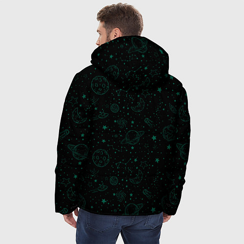 Мужская зимняя куртка Черный паттерн космические объекты / 3D-Красный – фото 4