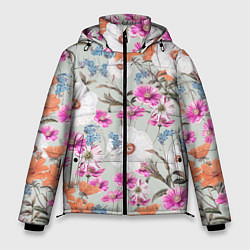 Куртка зимняя мужская Цветы Аргемоны и Герберы, цвет: 3D-светло-серый