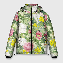 Куртка зимняя мужская Цветы Белые и Розовые Пионы, цвет: 3D-светло-серый