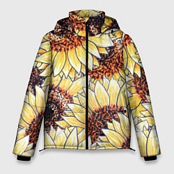 Куртка зимняя мужская Подсолнухи рисунок паттерн, цвет: 3D-светло-серый