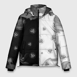 Куртка зимняя мужская РОССИЯ - ГЕРБ Огонь Паттерн, цвет: 3D-черный