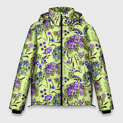 Мужская зимняя куртка Фиолетовые цветы на зеленом фоне