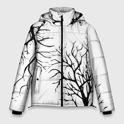 Мужская зимняя куртка Черные ветки деревьев на белом фоне