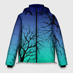 Мужская зимняя куртка Черные абстрактные ветки деревьев на сине-зеленом