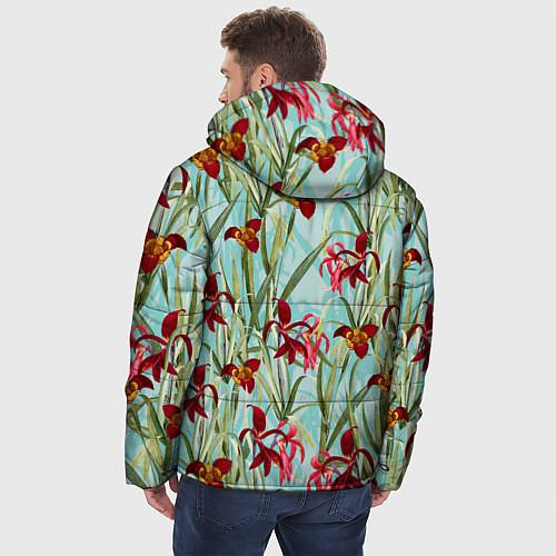 Мужская зимняя куртка Цветы Красные Тигридии / 3D-Красный – фото 4