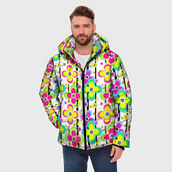 Куртка зимняя мужская Цветочный ретро узор в неоновых тонах, цвет: 3D-красный — фото 2