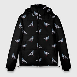 Куртка зимняя мужская Голуби на черном паттерн, цвет: 3D-черный
