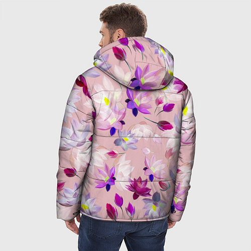 Мужская зимняя куртка Цветы Разноцветные Лотосы / 3D-Красный – фото 4