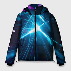 Куртка зимняя мужская Неоновые лазеры во тьме - Голубой, цвет: 3D-красный