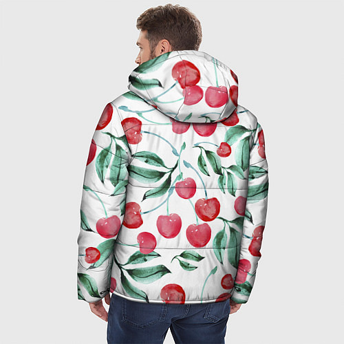 Мужская зимняя куртка Вишня Нарисованная Акварелью / 3D-Красный – фото 4
