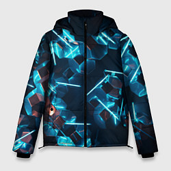 Куртка зимняя мужская Неоновые фигуры с лазерами - Голубой, цвет: 3D-красный