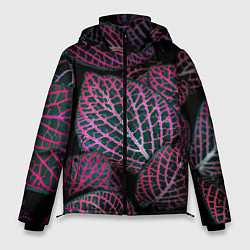 Мужская зимняя куртка Неоновые листья цветов - Розовый