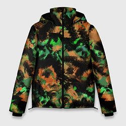 Куртка зимняя мужская Зелено-оранжевый осенний абстрактный узор, цвет: 3D-черный