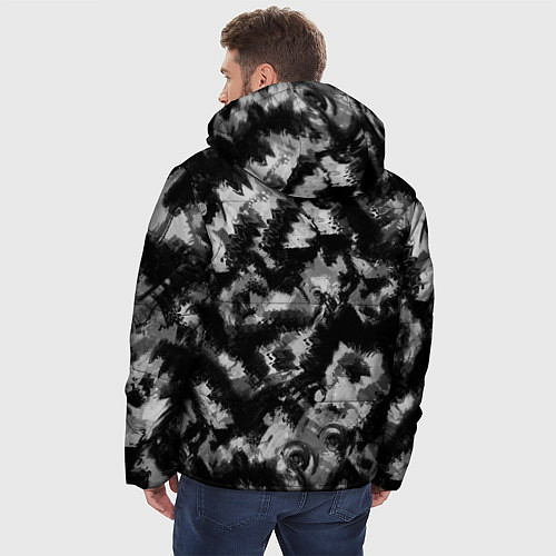 Мужская зимняя куртка Черно-белый абстрактный камуфляж / 3D-Светло-серый – фото 4