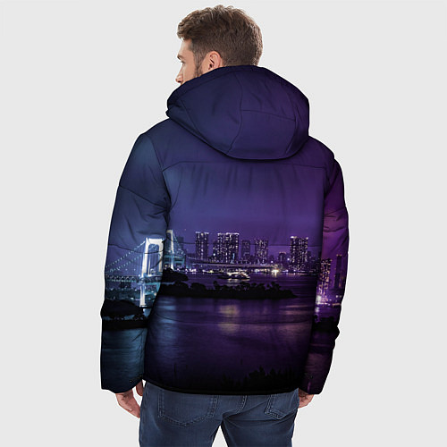 Мужская зимняя куртка Неоновый город с рекой - Фиолетовый / 3D-Красный – фото 4