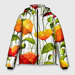 Куртка зимняя мужская Волнообразный узор из цветков мака Лето, цвет: 3D-светло-серый