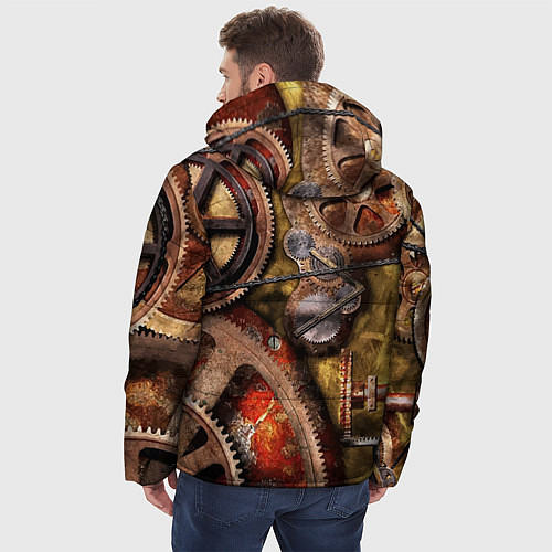 Мужская зимняя куртка Механистическая композиция из шестерёнок и цепей С / 3D-Светло-серый – фото 4